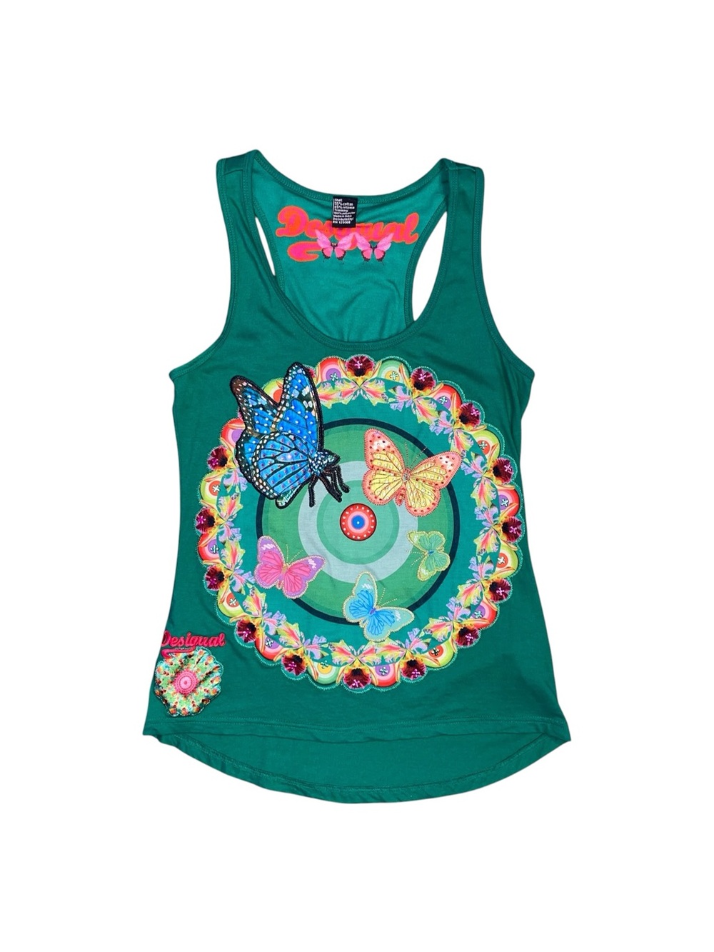 Desigual Saker Butterfly Graphic Tank Top Green Women’s Small